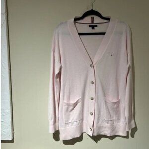 Tommy Hilfiger 100% Cotton Long Sleeve Button-up Cardigan - Medium in Blush Pink